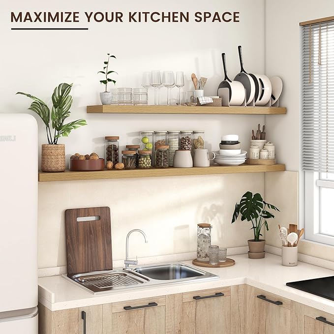 Floating Shelves for Wall, Large Wall Mounted Shelves with Invisible Brackets, Long Wood Floating Shelf for Living Room, Bedroom, Kitchen, Bathroom (Oak, 55" W x 9" D x 1.5" H)-Ruum Studio Home