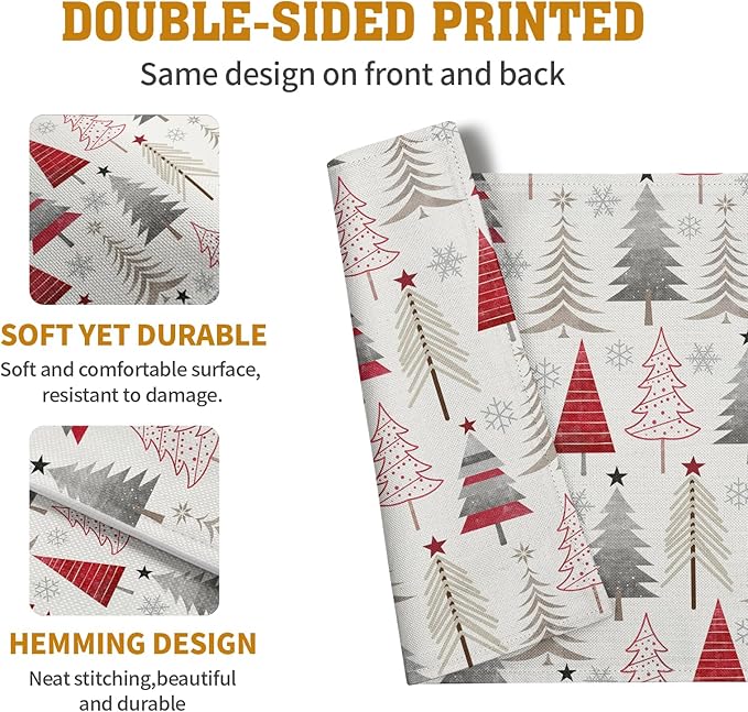 Christmas Tree Placemats Set of 4 Geometric Colorful Xmas Place Mats 12x18 Inch Seasonal Winter Holiday Farmhouse Washable Linen Table Mat for Party Kitchen Dining Decoration-Ruum Studio Home