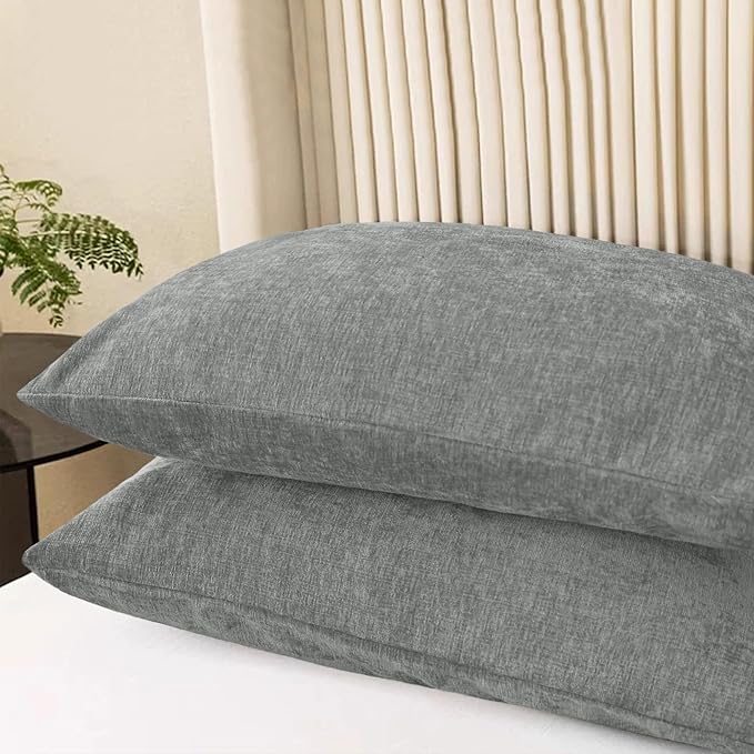 CaliTime Throw Pillow Covers Decorative 20 X 26 Inches Pack of 2 Cozy Chenille Standard Pillow Shams Cases for Couch Sofa Bed Living Room Home Medium Grey-Ruum Studio Home
