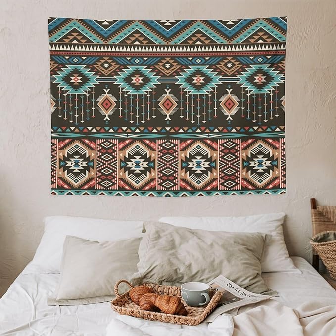 HZOHNAGO Aztec Tapestry Turquoise Blue and Brown and Native American Tribal Pattern Printed Wall Tapestry Wall Hanging for Bedroom Living Room Dorm 40" W x 30" H-Ruum Studio Home