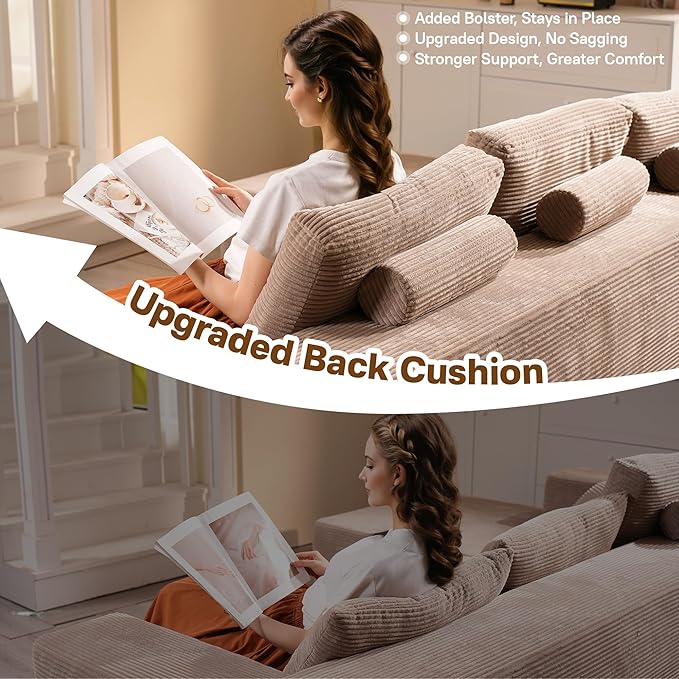 104" Cloud Sectional Couches for Living Room,L Shaped Boneless Couch in A Box,Sleeper Sofa with Comfy Chaise No Assembly Required,Camel-Ruum Studio Home