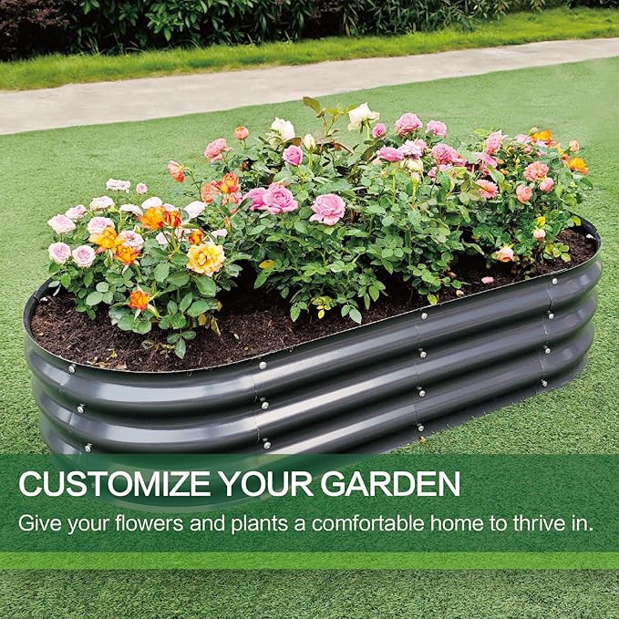 Gardmax 2 Pack Galvanized Raised Garden Bed, Lightweight Planter Boxes Outdoor with Easy Assembly, Large Garden Bed for Vegetables, Fruits, Flower Dark Grey-Ruum Studio Home