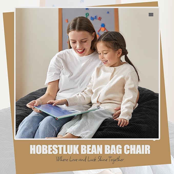Hobestluk 3.5FT Bean Bag Chair Adult Bean Bag Chair Large Bean Bag Chair with Filler Included Teardrop Bean Bag with Removable Cover for Bedroom Living Room - (Large, Black)-Ruum Studio Home