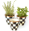 MACKENZIE-CHILDS Enamel Herb Pots, Small Plant Pots for Herbs or Flowers, Set of 3, Black-and-White Courtly Check-Ruum Studio Home