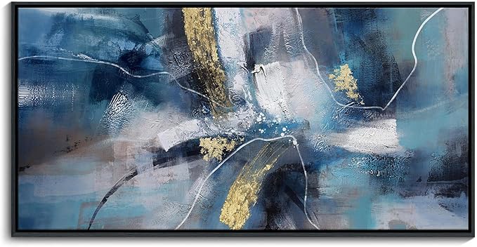 DUNHUANG ART Nordic Luxury Abstract Gold Canvas Wall Art - Modern Graffiti Design for Living Room, Bedroom, Office - Framed, Ready to Hang 24"x48"-Ruum Studio Home