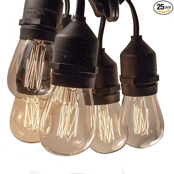 Hometown Evolution, Inc. 50 Foot E26 Commercial Edison Bulb String Lights with 25 Suspended Sockets and S14 Lantern Edison 11 Watt Bulbs-Ruum Studio Home