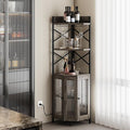 Corner Bar Cabinet with Power Outlet, 5-Tier Corner Wine Cabinet with Led Strip and Glass Holder, Industrial Tall Liquor Cabinet Bar Wine Rack for Home, Grey Oak-Ruum Studio Home