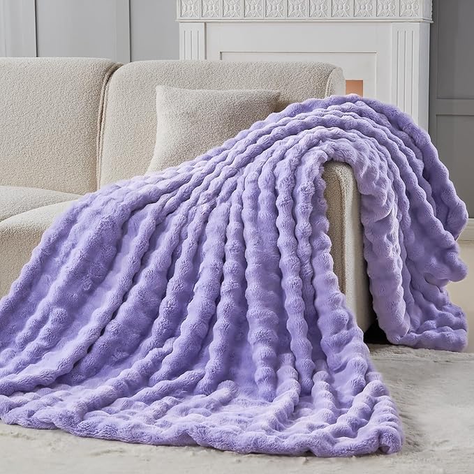 NEWCOSPLAY Faux Fur Twin Blanket Lavender Bubble Blanket Thick Warm Soft for Couch Sofa Bed 550GSM (Lavender, Twin(60"x80"))-Ruum Studio Home