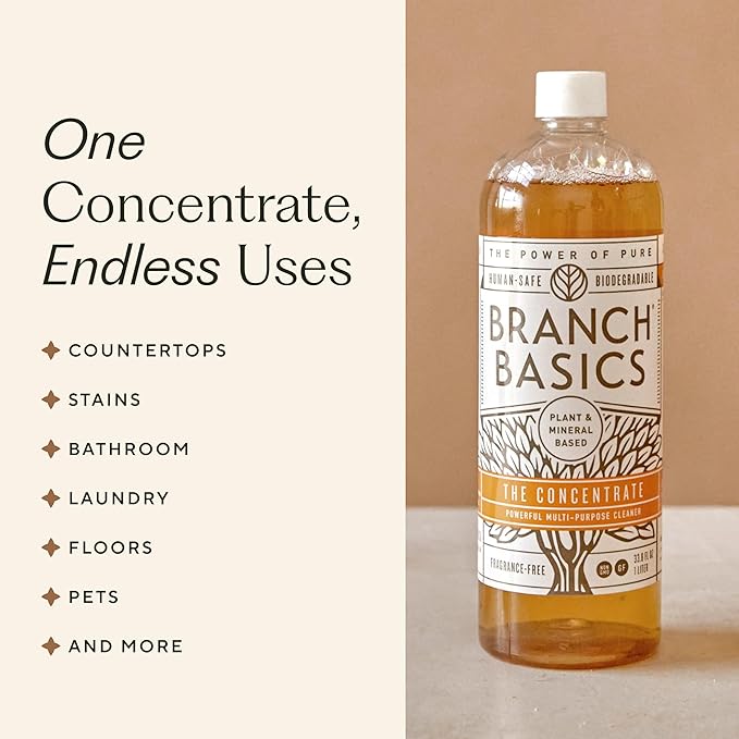 Branch Basics Premium Starter Kit in Glass: All Purpose Cleaner, Glass Cleaner, Bathroom Cleaner, Wash Bottle, and Laundry Bottle (3 Glass Spray Bottles + Concentrate) Fragrance-Free-Ruum Studio Home