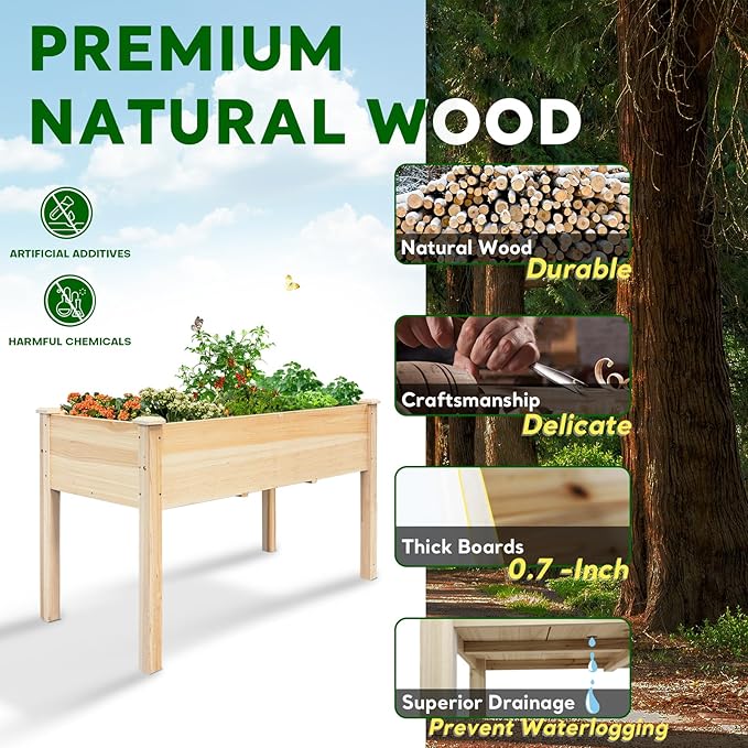 BSP Raised Garden Bed with Legs Outdoor Elevated Planter Box Flower Bed Wood Planter for Vegetable Herb Upgraded Solid Structure Growing Box Suitable for Backyard Patio and Balcony, 48”L X 24”W-Ruum Studio Home