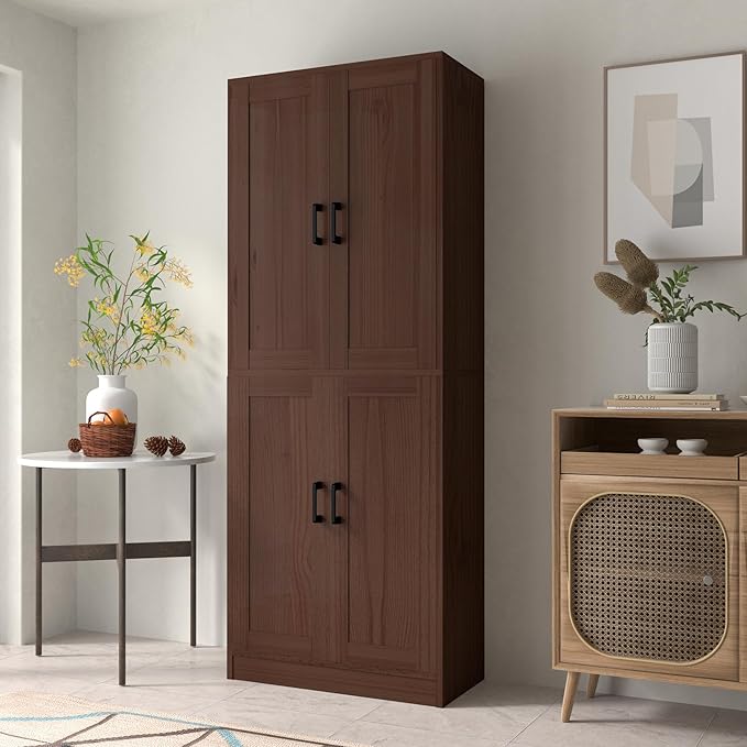 Brown Kitchen Pantry, 71" Tall Cabinet with Doors, Hutch with Storage for Dining Room-Ruum Studio Home