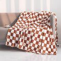 LOMAO Throw Blankets Flannel Blanket with Checkerboard Grid Pattern Soft Throw Blanket for Couch, Bed, Sofa Luxurious Warm and Cozy for All Seasons (Maple Brown, 90"x90")-Ruum Studio Home