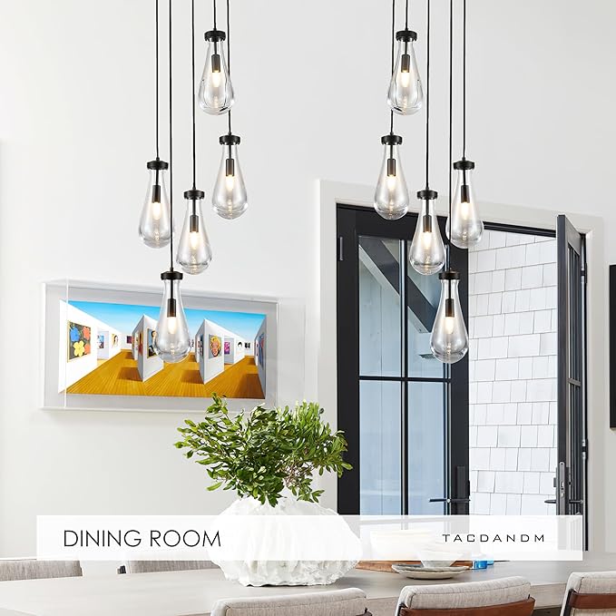 5-Light Raindrop Pendant Light Fixtures, Black Glass Pendant Lighting, Teardrops Modern Hanging Light for Entryway Foyer Kitchen Island Dining Living Room Hallway-Ruum Studio Home