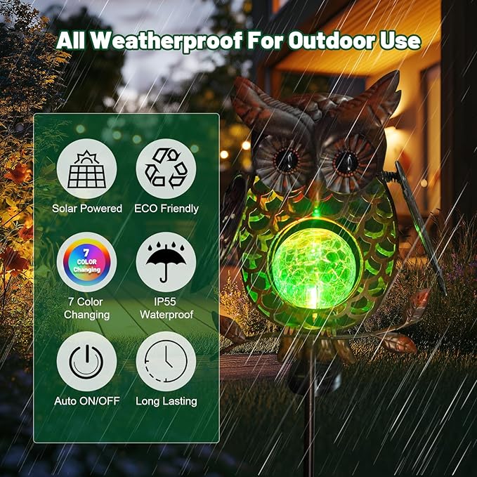 HONGLAND Solar Lights Outdoor Decor Waterproof, Solar Owl Garden Decorative Stake, Whimsical Gardening Gifts for Women Mom, Owl Outdoor Lights for Yard Patio Lawn Decor-Ruum Studio Home