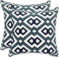 Alysheer Embroidered Decorative Throw Pillow Cover 18"x 18" Set of 2, Classic Boho Geometric Embroidery Pattern Cotton Square Cushion Case for Sofa Couch Living Room Bedroom (Navy Aqua)-Ruum Studio Home