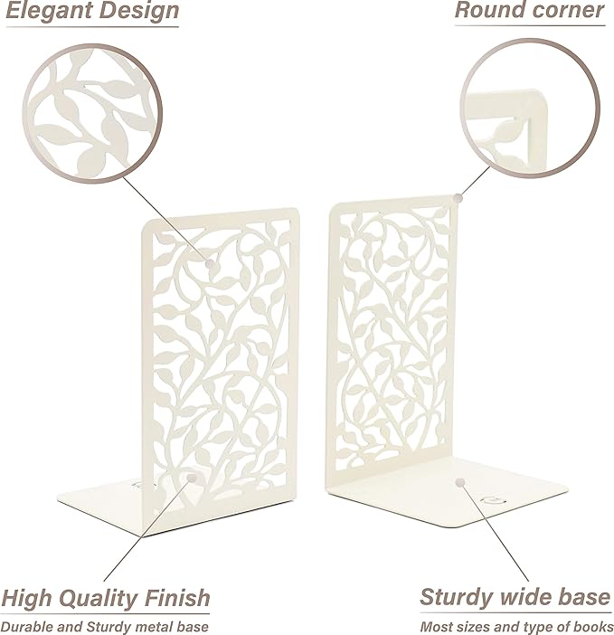 CNK Book Ends Bookends for Decorative Books Holder Bookend Shelves End Hold Heavy Duty Holders Stoppers Metal Stopper Cute Boho Bookshelf Holds Cookbook Office Home Set of 4 Bookends Pair White-Ruum Studio Home
