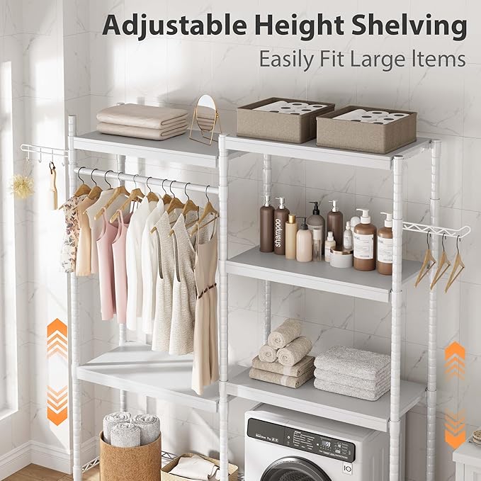 Double Row Over Washer and Dryer Storage Shelves, Laundry Room Organization and Storage, Heavy Duty Laundry Room Shelves, with Adjustable Height, 5-Tier-Ruum Studio Home