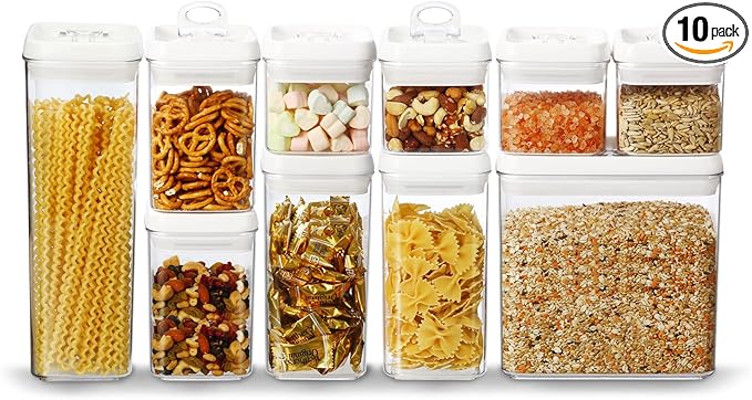 Felli Flip Tite Storage Container with 4 Inch Lid SQUARE & RECTANGLE, Air Tight Ring Seal Top Clear Acrylic Canister Jar, Spice Pasta Cereal Snack Pantry Organizer, Gift Set for Women (10pk, Variety)-Ruum Studio Home