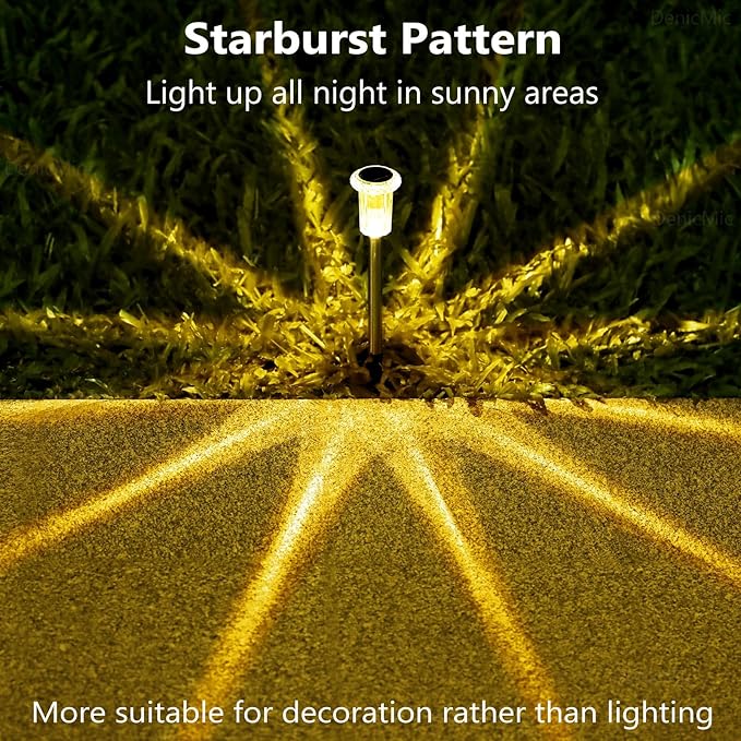 DenicMic Solar Lights Outdoor 15 Pack Waterproof 3000K Warm White LED Acrylic lamp Head Stainless Steel Stake for Landscape Lighting Path Walkway Sidewalk Backyard Patio Decor-Ruum Studio Home