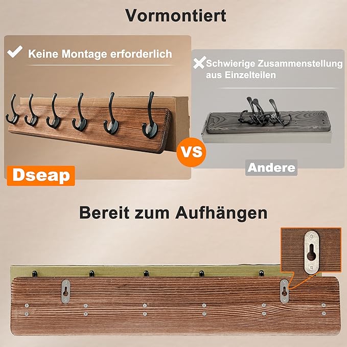 Dseap Coat Rack Wall: 24" Long, Patented, Heavy-Duty, 6-Double-Hooks Wooden Wall Mounted Coat Rack Coat Hanger Hook Rail for Winter Coats Hat Jacket Clothing, White & Black-Ruum Studio Home