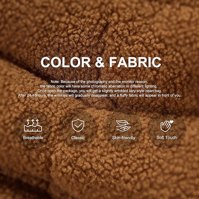 Bean Bag Chairs for Adults Giant Bean Bag Chair Memory Foam BeanBag Chair Big Bean Bag Sofa with Filler Faux Fur Fireside Beanbags Lazy Sofa for Living Room Bedroom Dorm Office (Brown Teddy)-Ruum Studio Home
