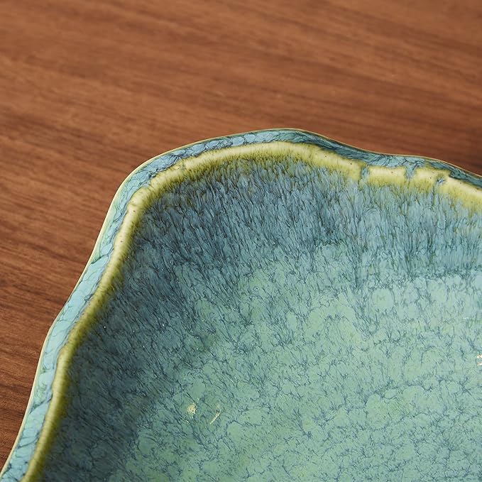 Ceramic Decorative Dish, 12'' Large Green Decorative Bowl, Versatile Centerpiece Decor, Key Bowl, Gift Decor Tray for Entryway Table Living Room Dining (12'' Dish)-Ruum Studio Home