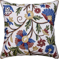 Dahlia Floral Pillow Cover - Cream Flower Pillowcase - Outdoor Cushion - Suzani Farmhouse Chair Throw - Traditional Chair Cushions - Hand Embroidered Wool Size - 18x18-Ruum Studio Home