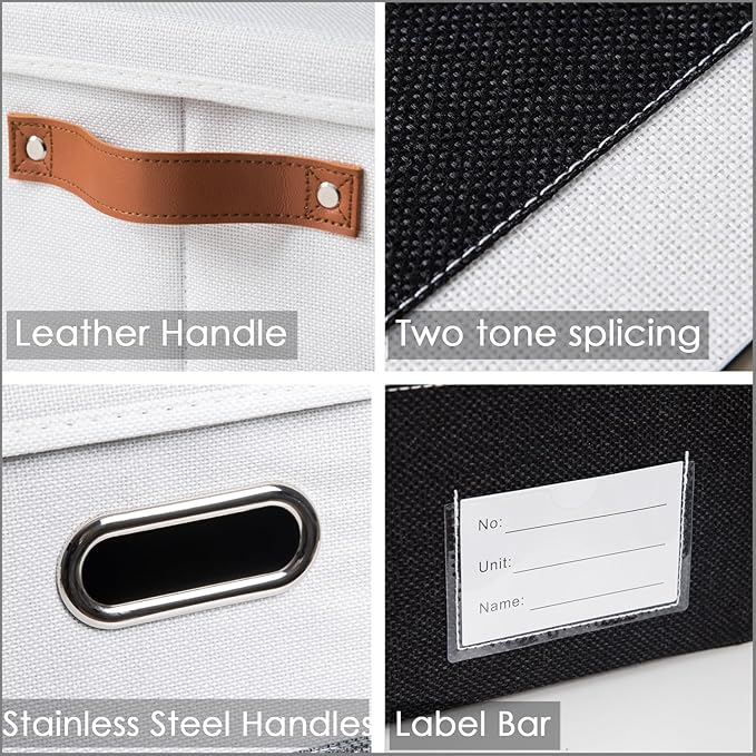 PRANDOM Foldable Storage Bins with Lids [3-Pack] Fabric Collapsible Storage Boxes Baskets Cubes Containers with Handles for Closet Living Room Bedroom (Black & White 14.9x9.8x9.8'')-Ruum Studio Home