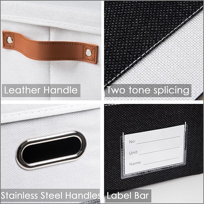 PRANDOM Foldable Storage Bins with Lids [3-Pack] Fabric Collapsible Storage Boxes Baskets Cubes Containers with Handles for Closet Living Room Bedroom (Black & White 17.7x11.8x11.8'')-Ruum Studio Home