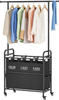 Tajsoon Laundry Sorter Cart with Hanging Rack, Laundry Sorter 3 Section, Laundry Hamper with Heavy Duty Rolling Lockable Wheels, Black-Ruum Studio Home