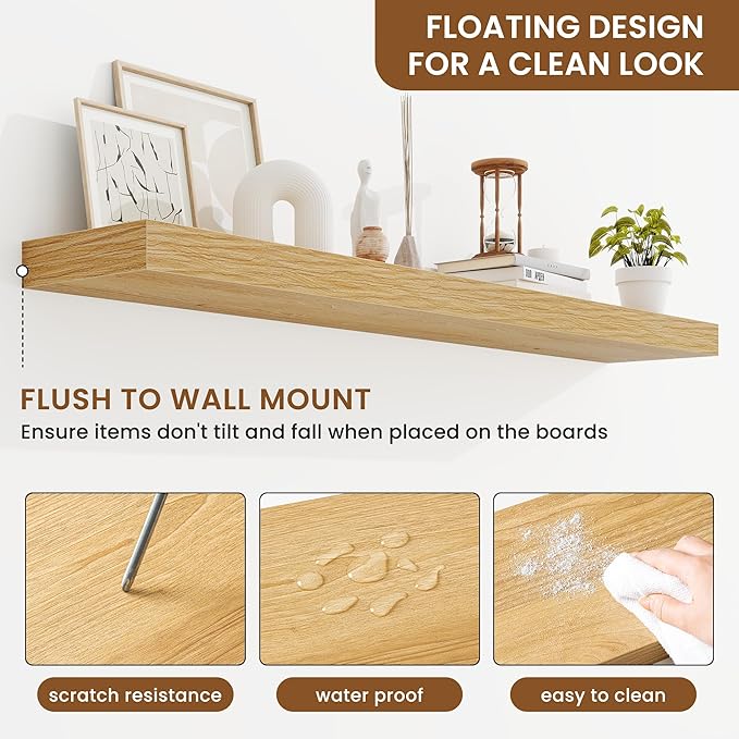 fuqing Floating Shelves for Wall, Bathroom Shelf Wall Mounted for Storage, Shelves with Invisible Bracket for Bedroom, Kitchen, Living Room, Farmhouse Small Book Shelf, 48 Inch Set of 2, Oak-Ruum Studio Home