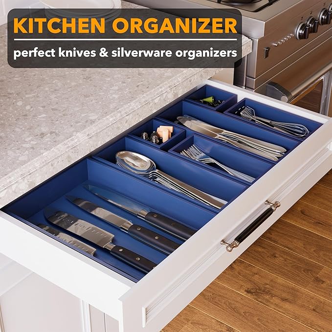 SpaceAid 7-Piece Bamboo Drawer Organizer Storage Boxes Set, Wood Tray Junk Drawer Organizers Multi-Use Divider Bins for Kitchen, Bathroom, Office Desk and Makeup Organization (7 Pack, Navy Blue)-Ruum Studio Home