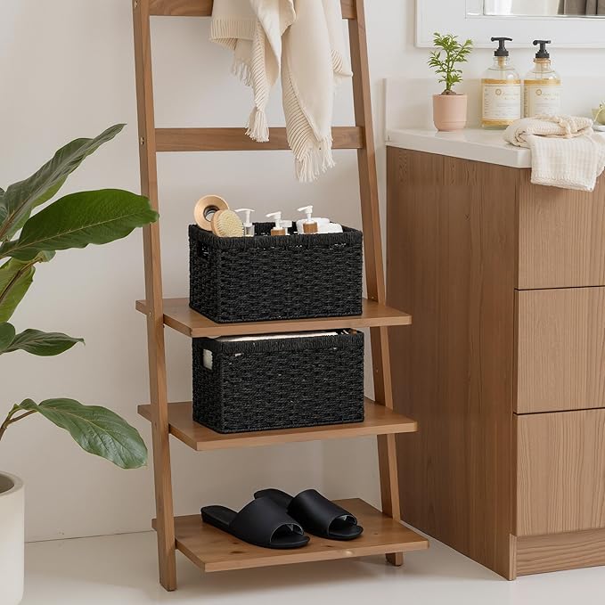 StorageWorks Pantry Baskets, Wicker Storage Baskets for Organizing, Bathroom Shelves, Pantry Organizers and Storage, Medium, Black, 2-Pack-Ruum Studio Home