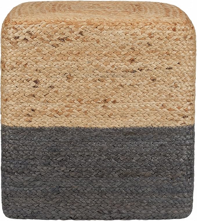 REDEARTH · Cube Pouf Foot Stool Ottoman - Jute Braided Pouffe Poof Accent Sitting Footrest for The Living Room, Bedroom, Nursery, Patio, Lounge & Other Rooms, Set of 2(14.5”x14.5”x16”; Natural Gray)-Ruum Studio Home
