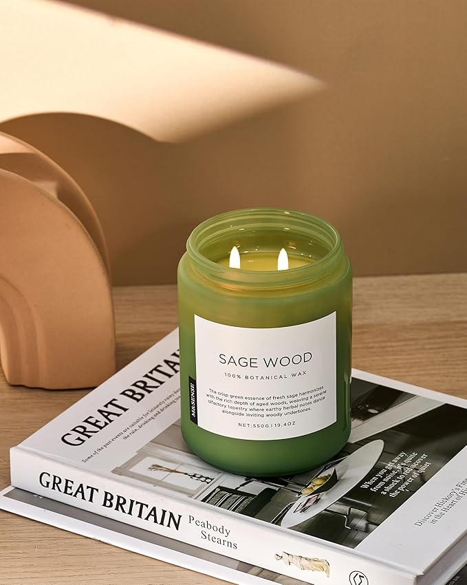 M&SENSE Sage Wood Scented Candle, 19.4oz 110 Hours Long Lasting Clean Non Toxic All Natural Soy Wax Candle for Relaxing & Stress Relief, 2 Wick Home Fragrance Gifts for Home Decor-Ruum Studio Home