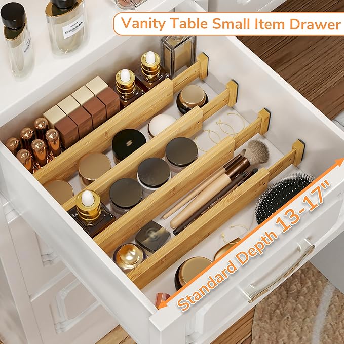 BAMEOS Drawer Divider,Expandable Bamboo Separators Adjustable Utensil Knife Fork Tool Kitchen Organizer, Clothes Fabric Drawer Organizer In Bathroom Bedroom Office, Cabinet Dresser Organizer 4-pack-Ruum Studio Home