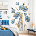 decalmile Large Blue Flower Wall Stickers Floral Butterfly Plants Gold Leaves Wall Decals Bedroom Living Room Sofa TV Background Wall Decor-Ruum Studio Home