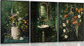 3Pcs Vintage Dark Green Bathroom Wall Art Shower Toilet Paper Roll Floral Poster Print Modern Farmhouse plants Painting Picture Wall Decor For Bathroom Living Room Decoration Unframed-Ruum Studio Home
