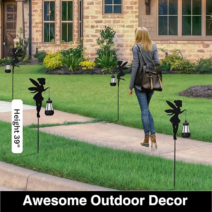 Fairy Garden Accessories Lawn Ornaments 1 Pair - Solar Lights Halloween Decorations Outdoor Garden Statue, Metal Stakes Decorative Figurines for Yard Decor, Patio (Type B Color-Shifting Lighting)-Ruum Studio Home