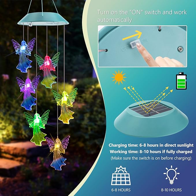 Toodour Solar Wind Chimes, Color Changing Angel Wind Chimes, LED Decorative Mobile, Gifts for Mom Grandma, Waterproof Outdoor Decorative Lights for Garden, Patio, Yard, Window Outdoor Decor-Ruum Studio Home