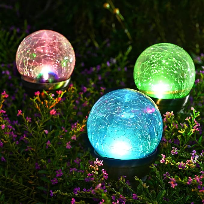 GIGALUMI Solar Outdoor, Cracked Glass Ball Solar Garden Lights, Color Changing Lights Outdoor,Garden LED for Path, Patio, Yard, 3 Pack Pathway-Ruum Studio Home