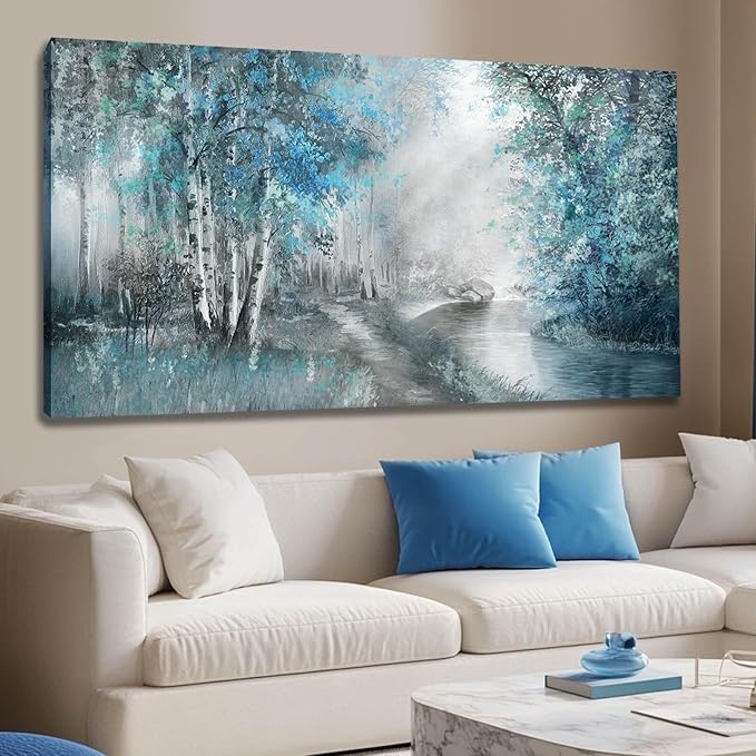SOUGUAN Forest Wall Art for Living Room Foggy Tree Artwork Sunlight Wall Decor Nature Wall Decorations on Canvas 24"x48" Wall Paintings Ready to Hang-Ruum Studio Home
