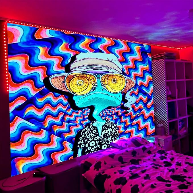 ADDWel Blacklight Frog Tapestry, Hippie Alien Tapestry Glow In The Dark, UV Reactive Black Light Upright Posters Wall Hanging for Bedroom Dorm Living Room Backdrop Decor-Ruum Studio Home