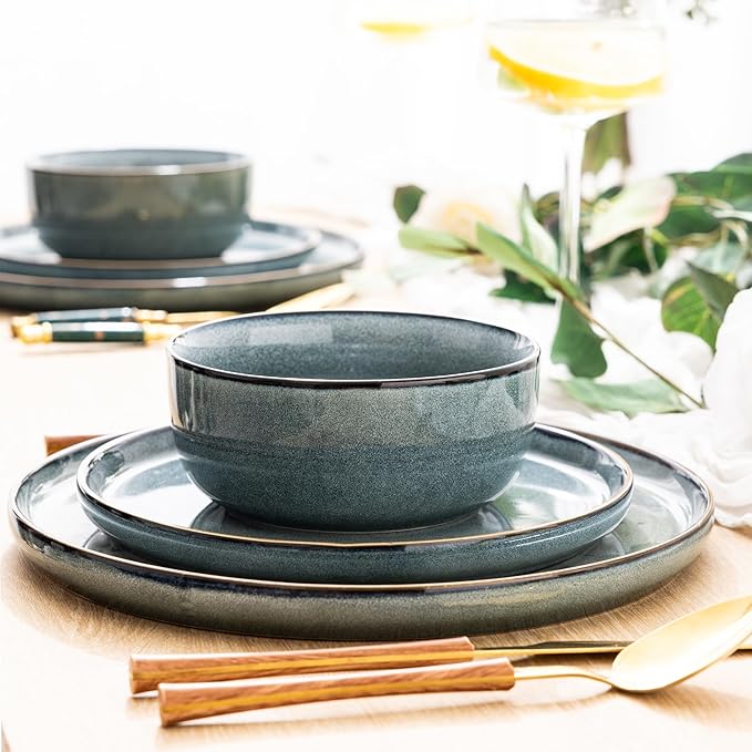 GBHOME Ceramic Dinnerware Sets for 8, 24 Pieces Stoneware Plates and Bowls Sets, Scratch Resistant Dishes, Dishwasher & Microwave Safe, Reactive Glaze-Space-Ruum Studio Home