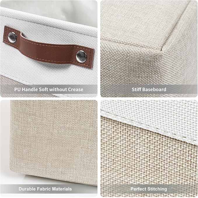 Storage Bins Large Fabric Storage Baskets for Shelves 3 Pack, Decorative Linen Closet Baskets with Handles for Organizing, Shelf, Clothes, Home, Office, 15x11x9.5Inches (Beige&White)-Ruum Studio Home