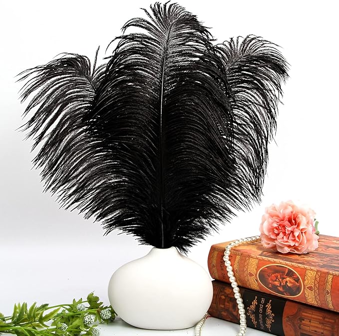 THARAHT Black Ostrich Feathers 12pcs Large Natural Bulk 12-14Inch 30cm-35cm for Wedding Party Centerpieces Halloween and Home Decoration Feathers-Ruum Studio Home