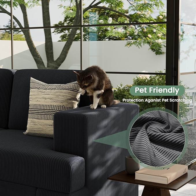 63” Corduroy Loveseat Sofa Couch for Living Room, Small Couch with Deep Seat for Bedroom, Comfy Could Loveseat for Small Living Room, Black Corduroy-Ruum Studio Home