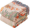 Boho Throw Blanket Queen Size, Soft Cozy Cotton Muslin Quilt Blanket for Bed Decor, Floral Patterned Couch Sofa Chair Cover, Vintage Farmhouse Cottage Tapestry Woven Blanket, Coral&Green-Ruum Studio Home