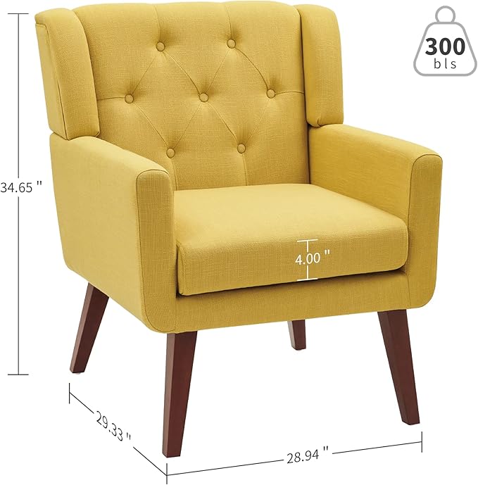 Accent Chair Button-Tufted Upholstered Living Room Chairs Comfy Reading Chair Mid Century Modern Chair with Linen Fabric Lounge Arm Chairs for Living Room Bedroom (Yellow Set of 2)-Ruum Studio Home
