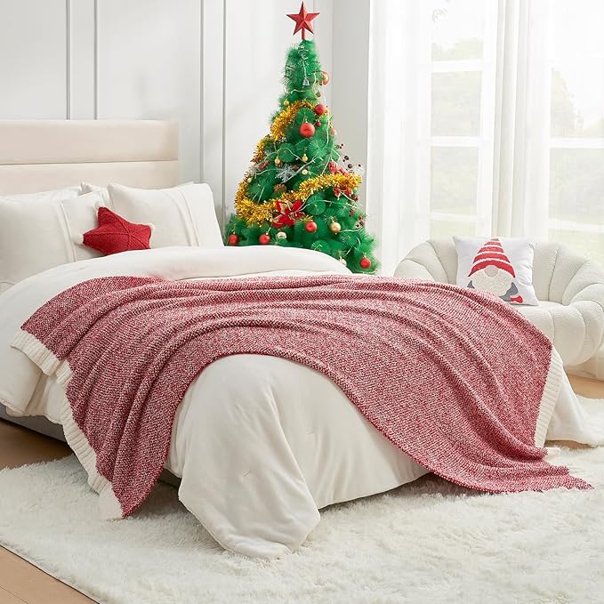 Snuggle Sac Christmas Red Blanket Twin Size, Ultra Soft Warm Fuzzy Knit Blanket Throws Dupes for Couch,Sofa, Bed, Heather Red, 60x80 inches-Ruum Studio Home